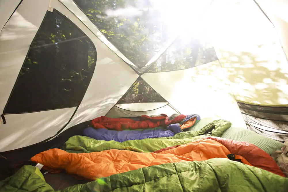 Sleeping bags in tent 