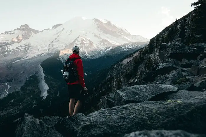 hiker with marmot backpack