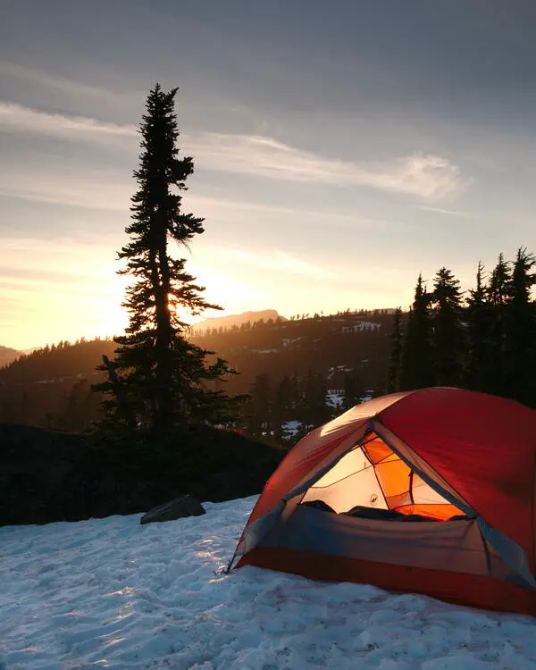 camping in tent cold winter