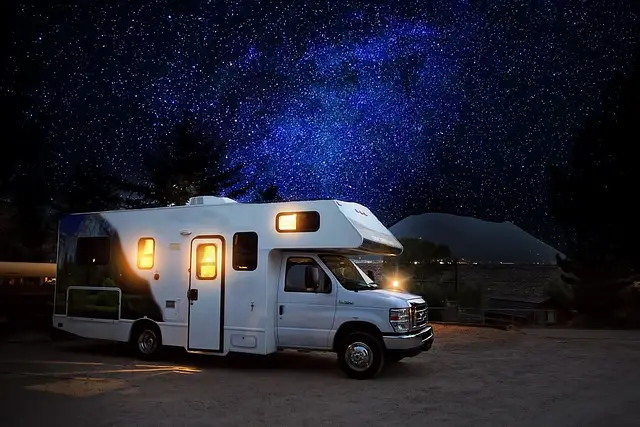 rv camper at night