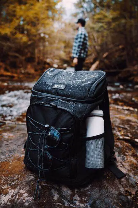 hiking backpack in rainy conditions